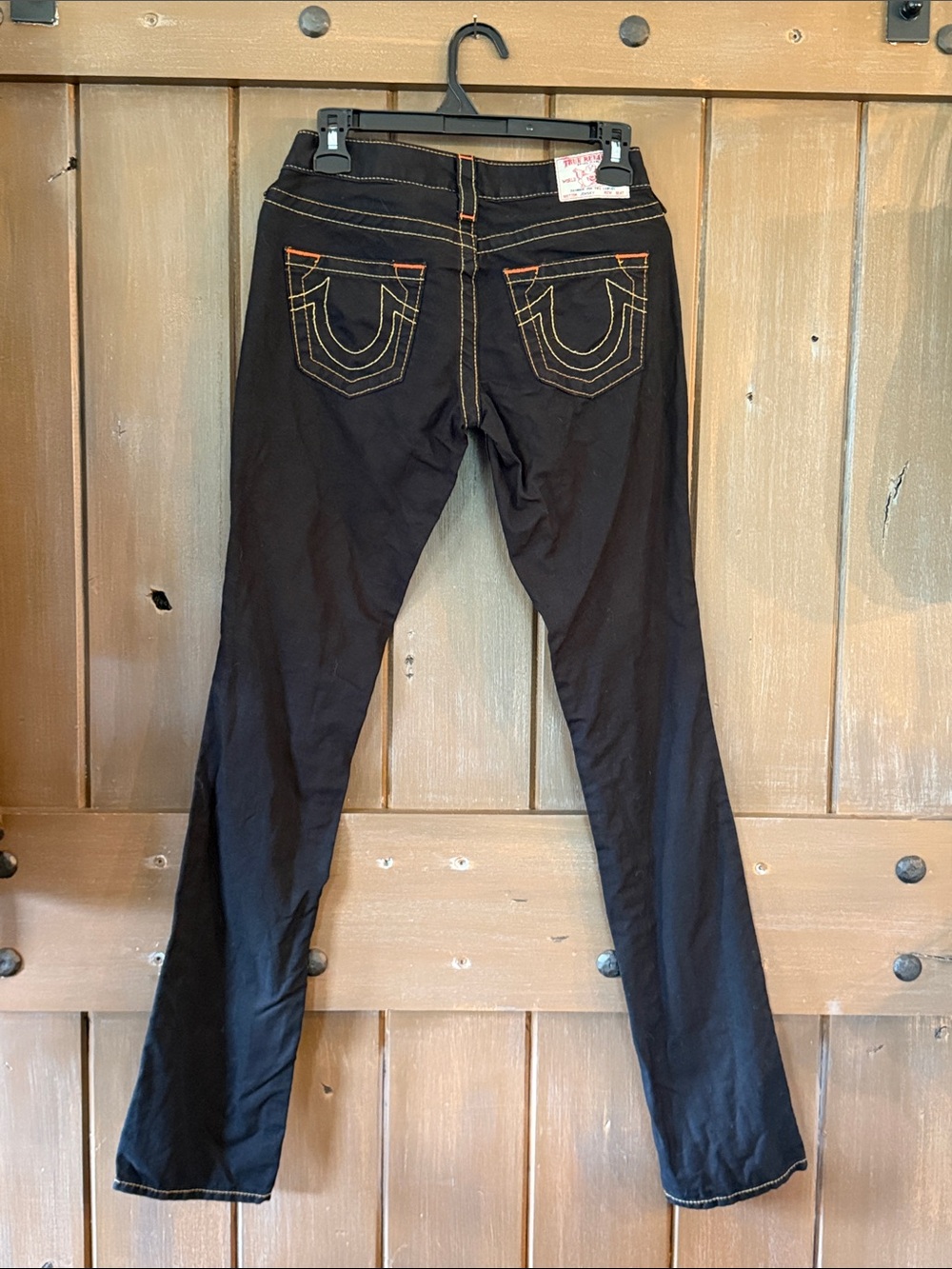 True Religion Geno Relaxed Slim Black Jeans Size 25 USA Contrast Stitch Y2K